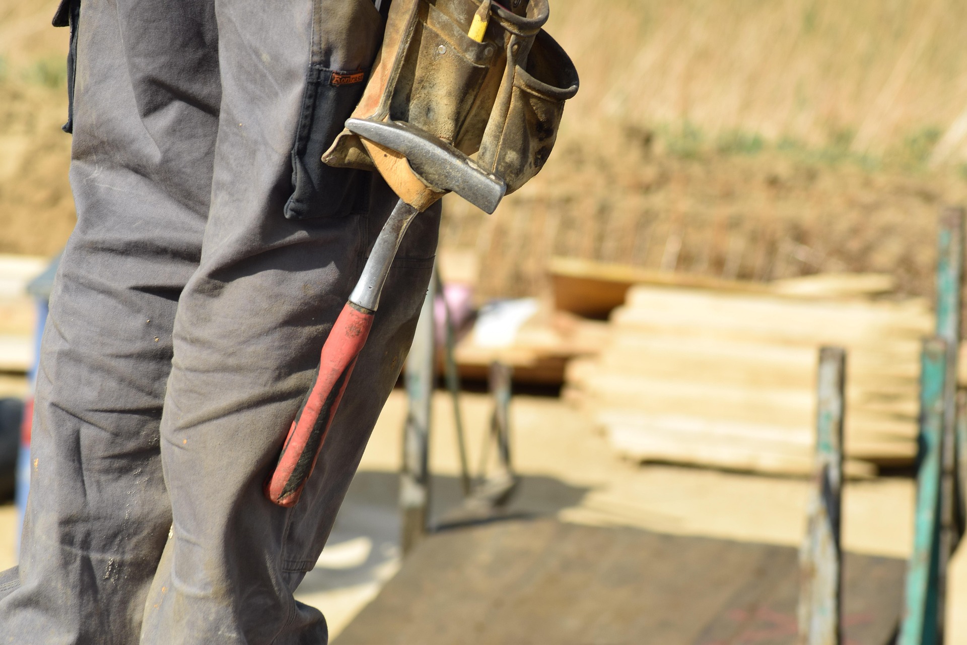 Construction tools and materials on site
