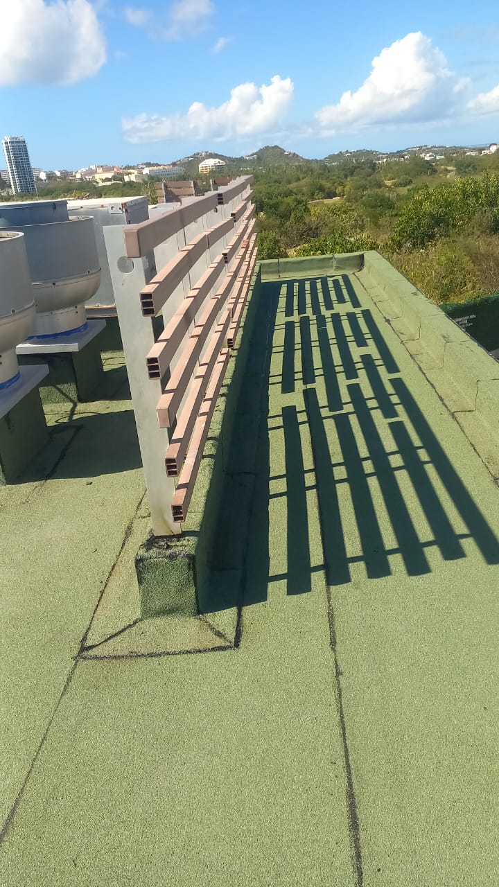 Maho Hotel — completed rooftop membrane with barrier structures