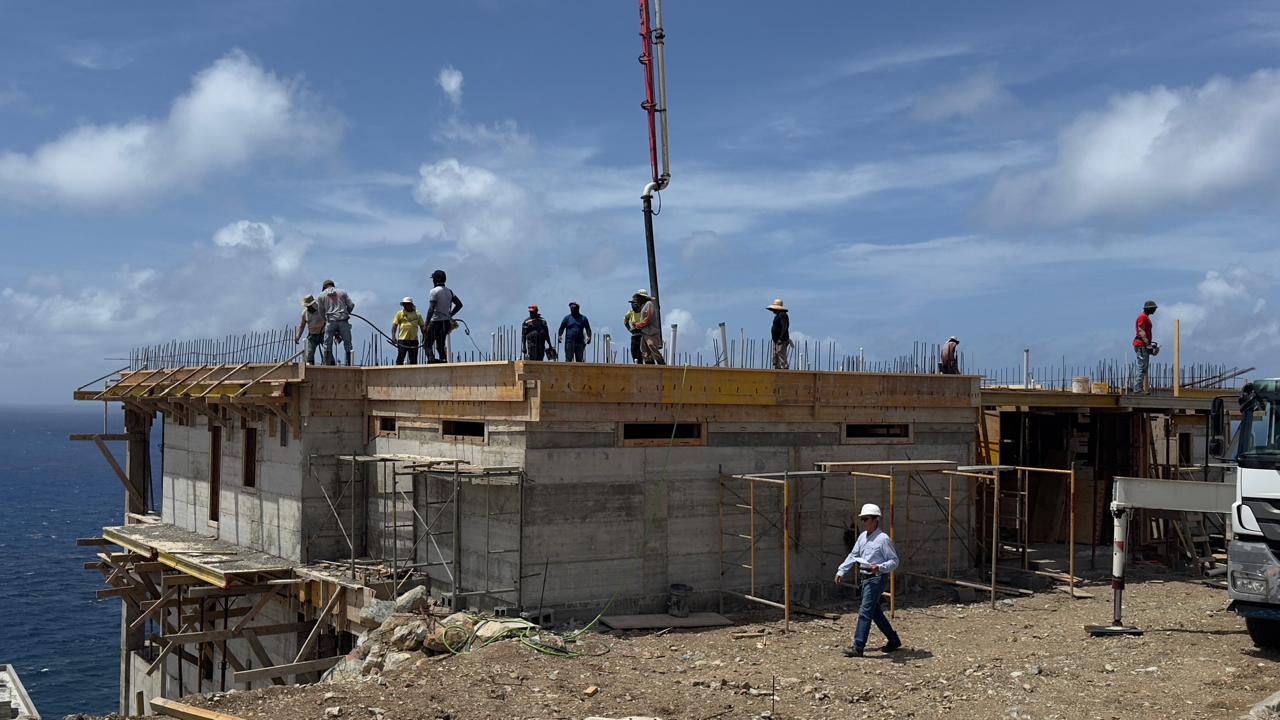 Point Blanche — full crew concrete pour with ocean view